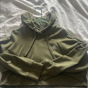 Adidas Olive Green Trefoil crop pullover hoodie